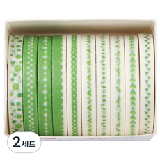셀링뉴 아트스핀 울타리 다꾸 마스킹 종이 테이프 10종 세트 5mm x 2m, 초록, 2세트