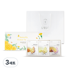 꽃을담다 나비 티백 꽃차 3종 x 3p + 옐로우 박스 + 쇼핑백 선물 세트, 꽃차 3종 + 박스 + 쇼핑백, 3세트