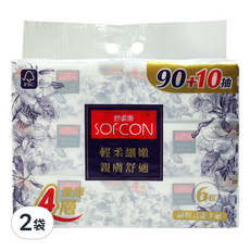 SOFCON 舒膚康 柔厚抽取式衛生紙 4層 100片, 6包, 2袋