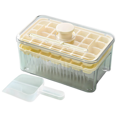 Couselect 食品級雙層按壓式製冰盒 56格 附冰鏟, 1個, 黃色