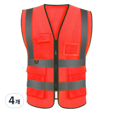口袋型網眼工作安全背心 橘色, 4個