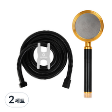 HOMEDAUM 輕量鋁製蓮蓬頭+沐浴軟管 1.5m組, 2組, 蓮蓬頭(黑色 金色)+沐浴軟管(黑色)