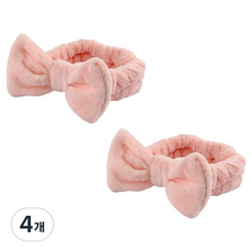 Woni家 蝴蝶結洗臉髮帶, 4個, 珊瑚粉