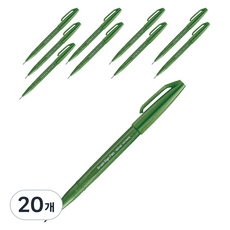 Pentel 飛龍文具 毛筆簽字筆 SES15C-D2, 橄欖綠, 20個