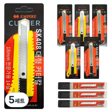 EMPIRE 專業用美工刀 SK408 大型 18mm 2種 x 3p + 刀片 10p x 3個 套組, 美工刀(黃色, 橘色), 刀片(單一顏色), 5套