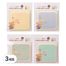 델리 버터베어 점착 메모지 4종 x 30p 세트, 옐로우, 블루, 그린, 스카이, 3세트