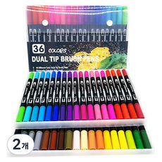 女神 多色水性書法軟頭筆 36色, 2個, 黑桿