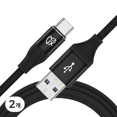 언박싱 브랙스 USB to C타입 패브릭 고속 충전 케이블, 2개, 블랙, 0.5m