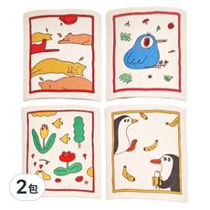 SHIMOYAMA 日式木漿棉吸水抹布 裝白底印花 4片, 2包