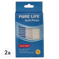 PuRE LiFE 寶淨 舒適剔 牙間刷 軟式牙間清潔棒 24支 軟橡膠刷毛 按摩牙齦, 2盒