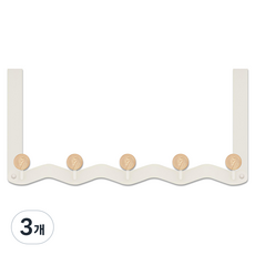 월드크린 웨이브 무타공 옷 문 걸이 행거 5구, 화이트, 3개