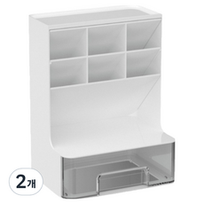 Owoldam桌面置物架書桌化妝台多功能收納整理箱, 2個, 白色(盒子)、透明(抽屜)