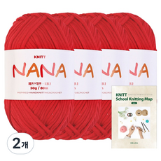 니뜨 나나 뜨개실 50g x 4p + 니팅맵 mini 세트, 2개, 09 레드