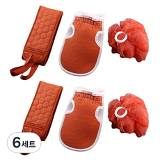 째째마켓 목욕 롱타올 + 때밀이 장갑 + 샤워볼 세트, 빨강, 6세트