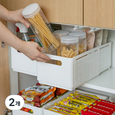 LIVING SOOP 可調節長度收納籃, 白色, 2個