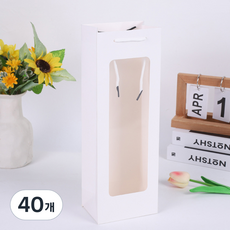 에스앤큐 투명창 와인 꽃 선물 포장 쇼핑백, 화이트, 40개