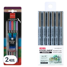 Lineplus LINE WORKS Fineliner 細字筆吸塑包裝 0.3mm 5色原創款 + EDGELINER 繪圖筆 0.5mm 6支套組, 混色, 2套