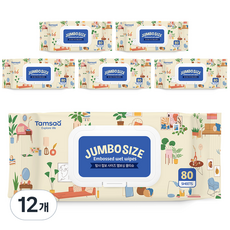 탐사 점보 사이즈 도톰한 엠보싱 물티슈 캡형, 58g, 80개입, 12개