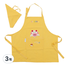 方便穿脫 Fun Pig Fun Monkey 兒童圍裙, 黃色, 3個