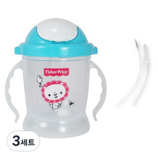 피셔프라이스 추달린 컵 본체 + 뚜껑 + 리필빨대 + 세척솔, 블루, 3세트, 300ml