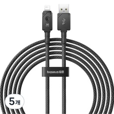 베이스어스 언브레이커블 내구성 고속충전 케이블 USB to 애플8핀 2.4A, 2m, 블랙, 5개