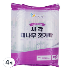 리빙웰 프리미엄 사각 대나무젓가락, 100개입, 4개