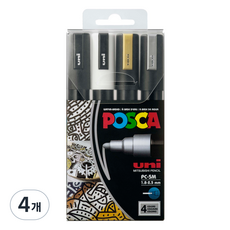 Uni油性麥克筆 粗字用 PC-5M 軟, 4個, 4 種顏色