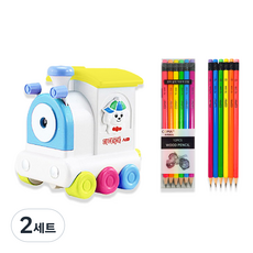 TT TT Pobpob削筆器 KI-800+Tucobi Coma三角橡皮擦鉛筆 TC-208 6種*2入組, 天藍色（卷筆刀）, 2組