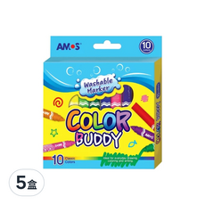 AMOS 阿摩司 Color Buddy 粗字水性彩色筆 可水洗, 10色, 5盒