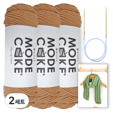 니뜨 모드케이크 뜨개실 100g x 3p + 아르토 머플러 도안 + 줄바늘 6mm 세트, 2세트, 4 베이지브라운