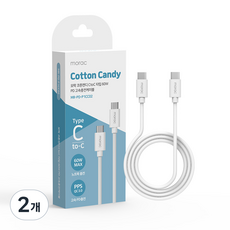 모락 코튼캔디 C to C타입 60W PD 고속충전 케이블, 1m, 화이트, 2개