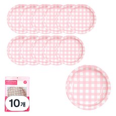 파티쇼 체크 접시 핑크 18cm, 6개입, 10개
