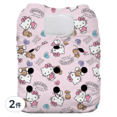 THiRSTiES 有機棉魔鬼氈一體式布尿布 SANRIO聯名款 適用於0-36個月（4-18kg）, Hello Kitty Dear Bear, 2件