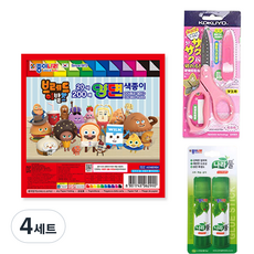 Jong Ie Nara 麵包理髮廳雙面色紙200張 + 國譽KOKUYO SAXA Flap-Cap附蓋剪刀 粉紅色 + Nara膠水 15g x 2入組, 4套, 20色