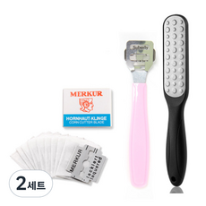 플로리빙 발 각질 굳은살 제거 면도기 핑크 + 면도날 10p + 각질제거기 세트, 2세트