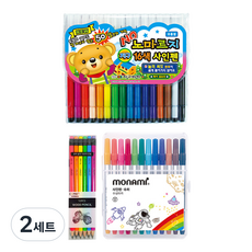 地球化學 不易乾簽字筆 16色 + Twocobi Coma 三角橡皮擦鉛筆 TC-208 B 6款 x 2p + Monami 超級簽字筆 12色組, 混合色, 2套