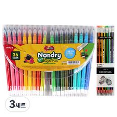 DONG-A Toru免乾燥香氣簽字筆 36色+Tucobi逗號三角橡皮擦鉛筆 SG-208 12入組, 混合色, 3套
