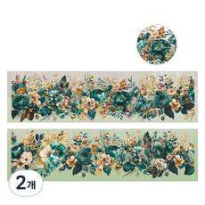 OLIVEPARTY 花季系列感性花朵手帳裝飾設計紙膠帶捲狀貼紙, 2個, 綠色