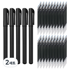 原子筆 5入 + 隨時間消失的氣化筆芯 100入 0.5mm, 黑色(筆身), 藍色(墨水), 2套