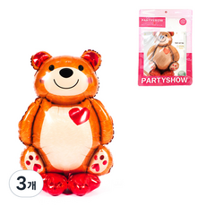 PARTYSHOW 站立式小熊愛心鋁箔氣球, 3個, 混合色