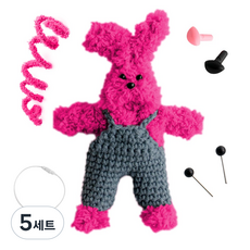 yarna 철사인형 + 핀타입 인형눈 4mm x 2p + 컬러미니삼각코 2종 + 컬러와이어링 모루 뽀글이 토끼 인형 만들기 세트, 5세트, 핫핑크 + 화이트 + 블랙 + 핑크