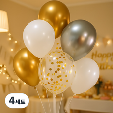 PARTYSHOW 派對氣球 鉻金亮片氣球組 4款 7件組, 鉻金色, 4套