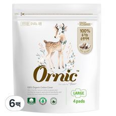 오닉피노 유기농 순면커버 생리대 날개형, 대형, 4개입, 6개