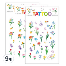Petit 迷你紋身貼紙 TS006, 彩色花朵, 9個
