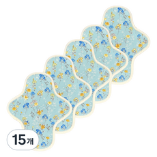 eechae 花卉一體成型棉質衛生棉 藍色花卉, 15個, 1入, 小型