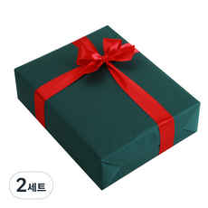 高級壓花包裝紙 54 x 78 cm 4入 + 25mm 緞帶 9.1m, 包裝紙(綠色), 緞帶(紅色), 2套