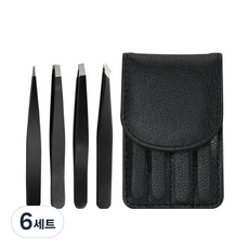 뷰티파워 고급 쪽집게 핀셋 4종, 블랙, 6세트
