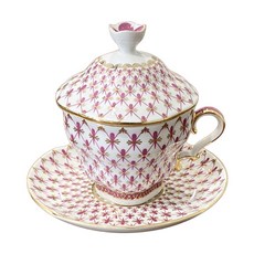 禦瓷網藍蓋杯+碟, 混色, 1套