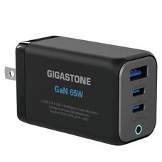 GIGASTONE 立達 65W GaN氮化鎵三孔USB-C快充充電器 支援iPhone16/筆電快充/MacBook充電頭 PD-7656, 黑色, 1個