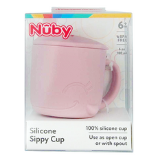 Nuby 矽膠兩用喝水杯 鯨魚粉 6個月以上, 180ml, 1個